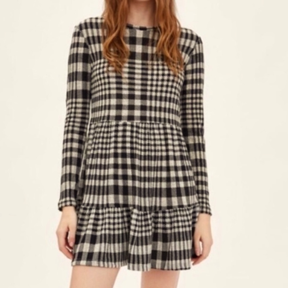Zara Plaid Black and Tan smock Dress Medium